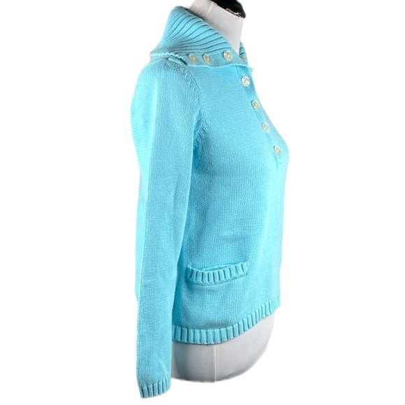 Lauren Ralph Lauren Pullover 1/4 Button Up Sweater Blue Medium - Picture 4 of 8